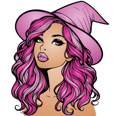 realistic witch girl with wavy hair and lips