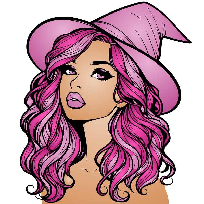 realistic witch girl with wavy hair and lips