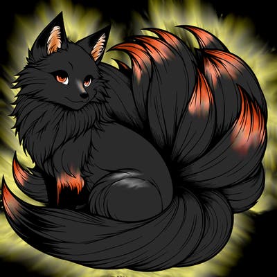 realistic detailed 9 tailed anime fox