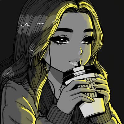 realistic girl drinking coffee