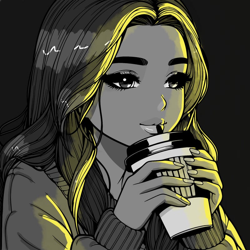 realistic girl drinking coffee