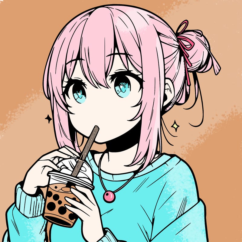 manga character drinking boba