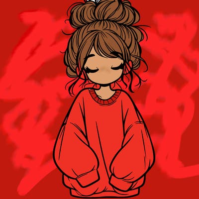 girl with baggy sweatshirt and messy bun