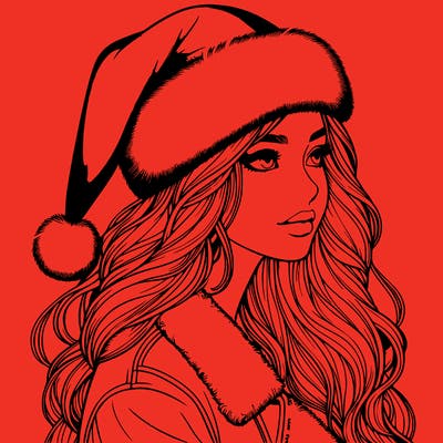 realistic girl in santa hat