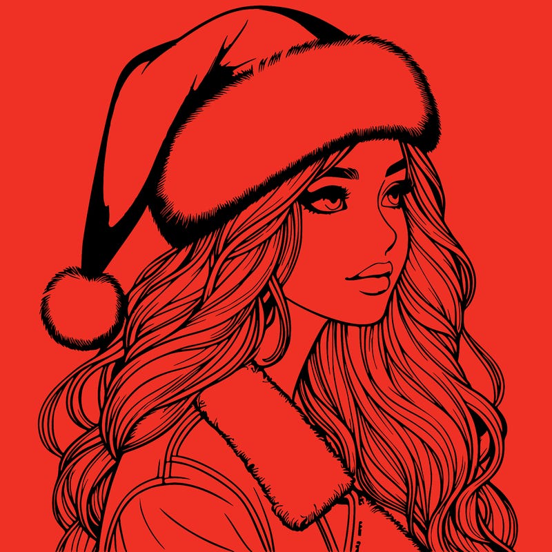 realistic girl in santa hat