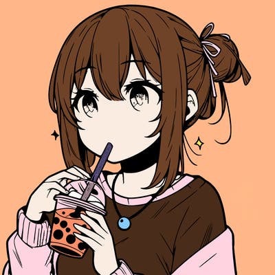 manga character drinking boba
