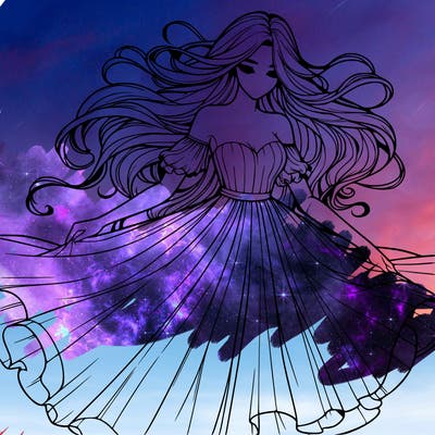 realistic woman wearing a dress that's flowing in the wind