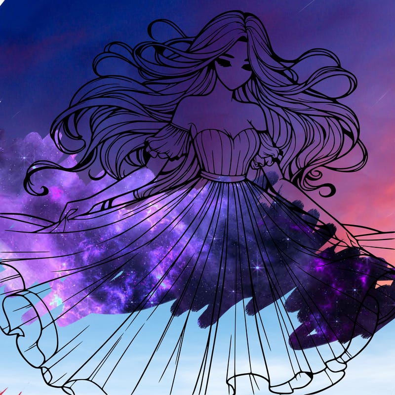 realistic woman wearing a dress that's flowing in the wind