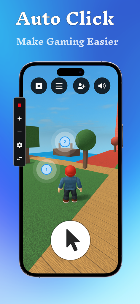 Auto Click mobile app displaying automated tapping markers on a game screen