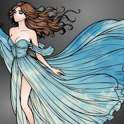 realistic woman in dress flowing the the wind