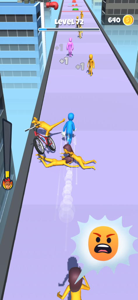 Slap And Run - A blue character slapping yellow pedestrians while running on a track in the Slap and Run game