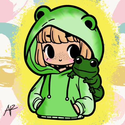 girl and a frog hoodie