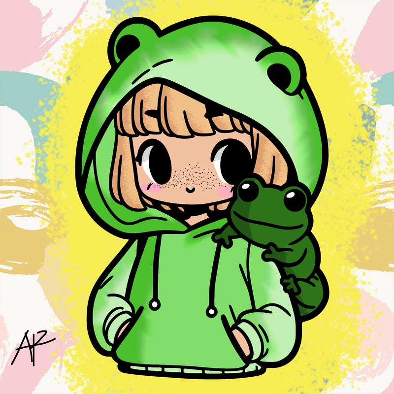 girl and a frog hoodie