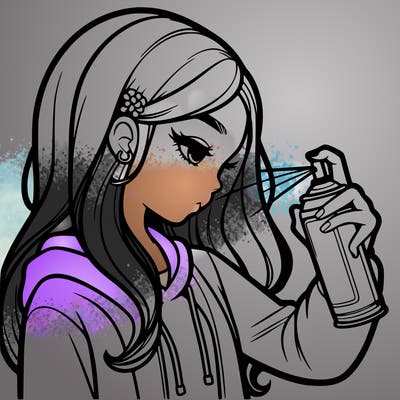 a realistic girl spray painting