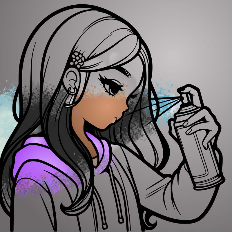 a realistic girl spray painting