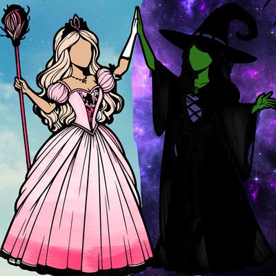 detailed realistic split of a princess and a witch