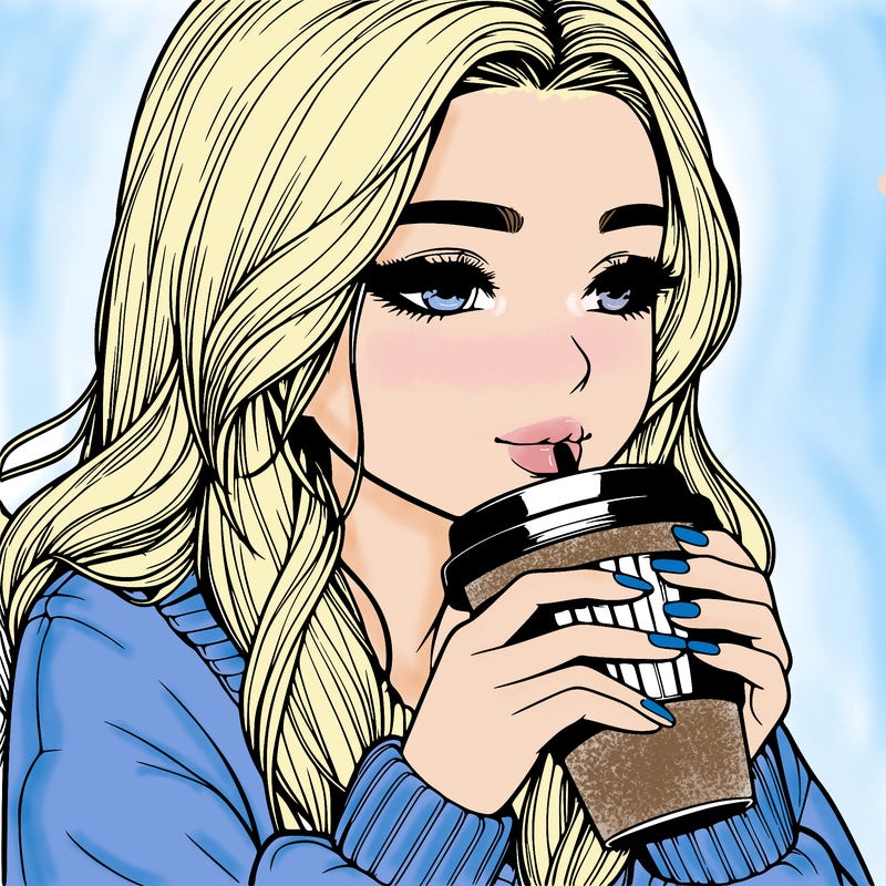 realistic girl drinking coffee