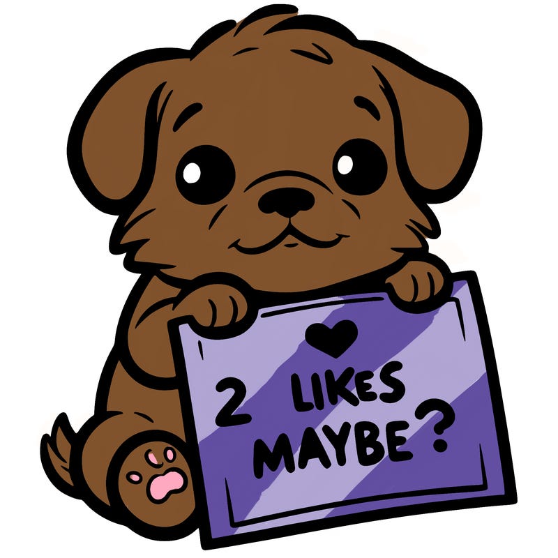 a puppy holding a sign that says 2 likes maybe?