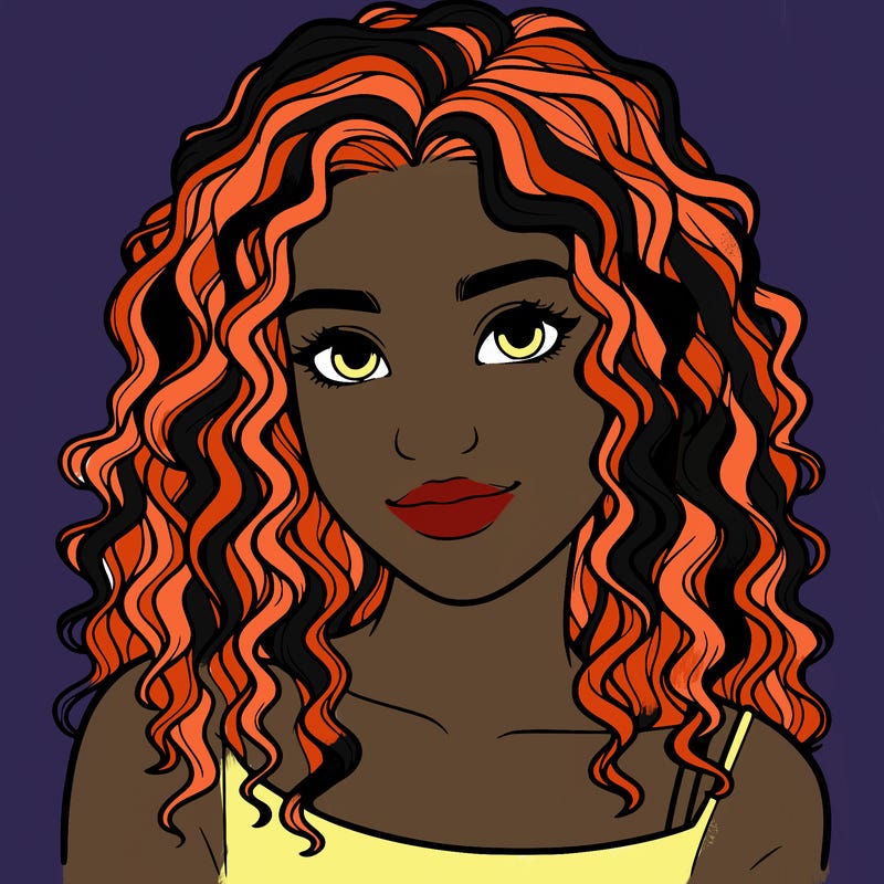 realistic, teenage girl with curly hair