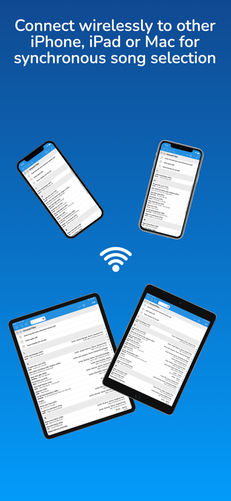 SongBook+ - Sincronización inalámbrica de selección de canciones entre múltiples iPhones y iPads usando SongBook plus.