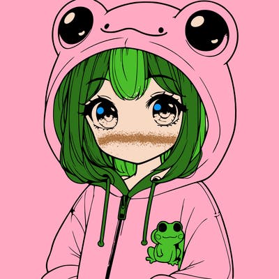 cute realistic girl in a froggy hoodie
