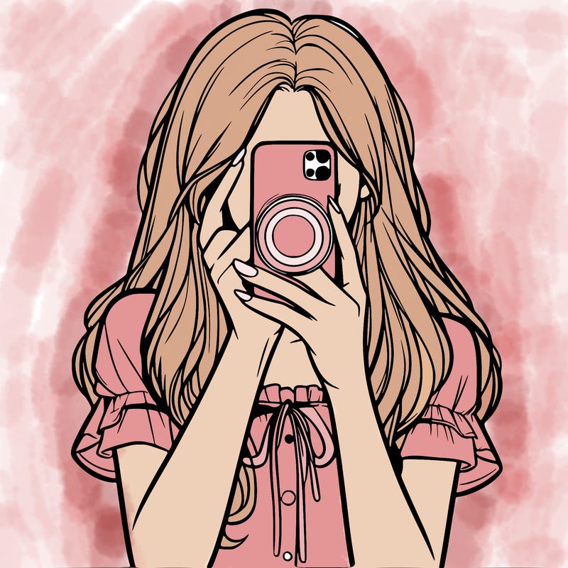 a realistic girl holding her phone taking pictures