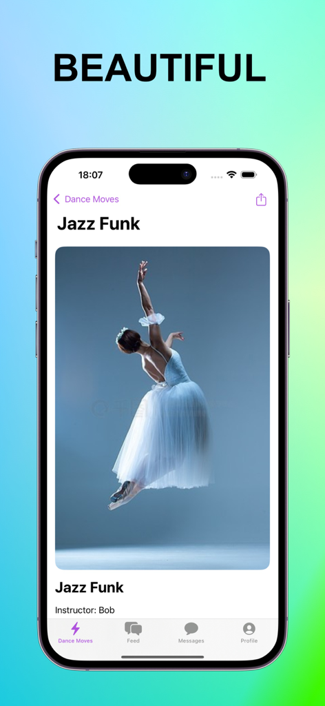 A screenshot of the Toik app showing a Jazz Funk dance lesson featuring a ballerina in a white tutu