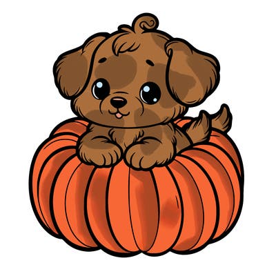 cute little puppy in a pumpkin