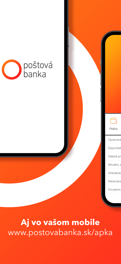 Postova banka mobile banking app display on smartphones with orange branding