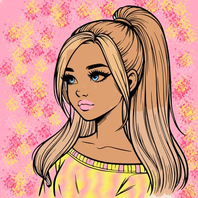 realistic girl with a high ponytail