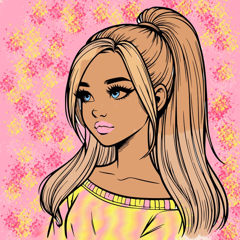 realistic girl with a high ponytail