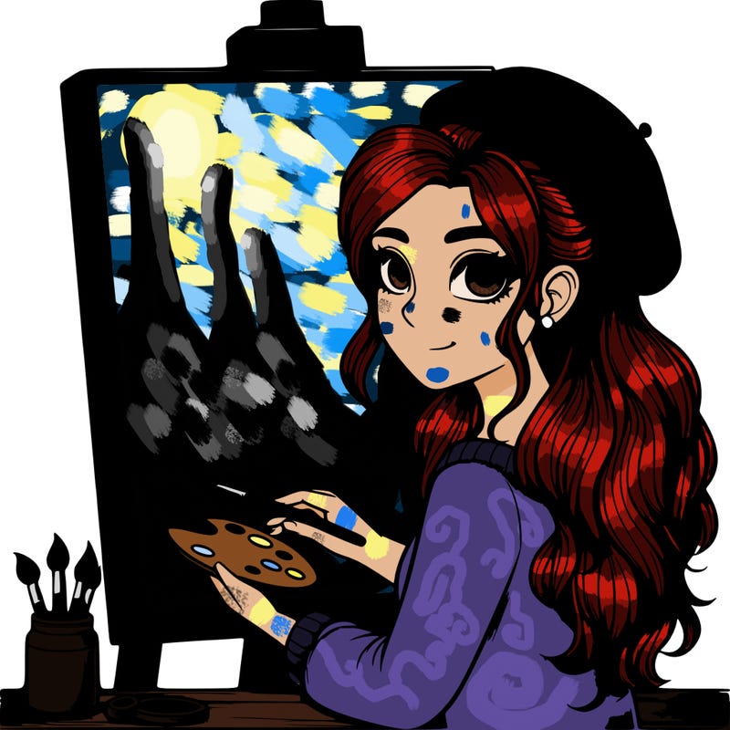 realistic girl artist painting a blank canvas