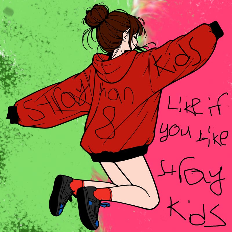 realistic girl jumping with a bun and oversized sweatshirt