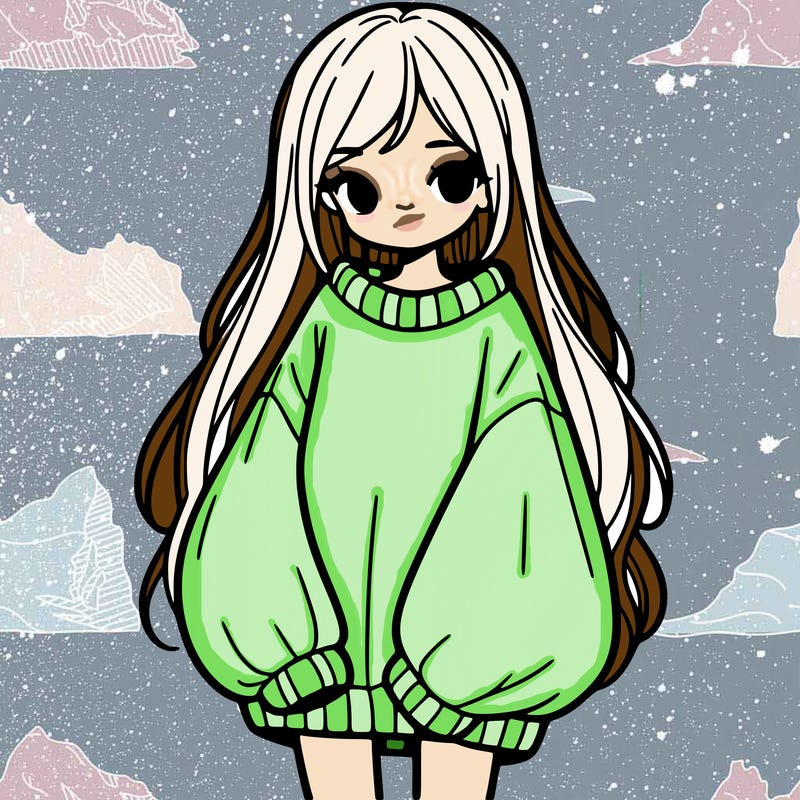 girl with long hair and is wearing an oversized sweater