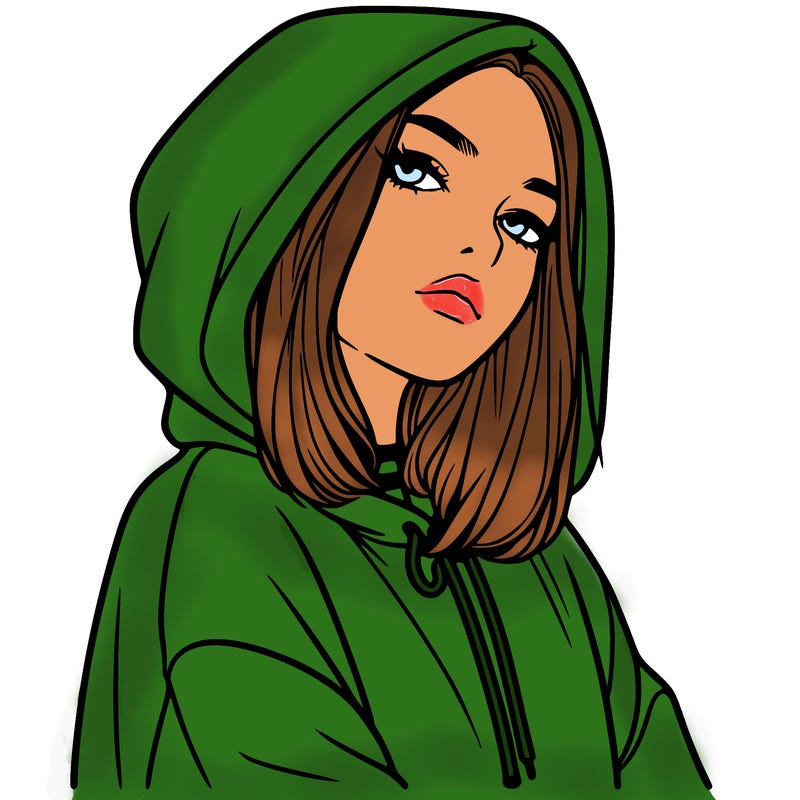 a realistic girl in a hoodie