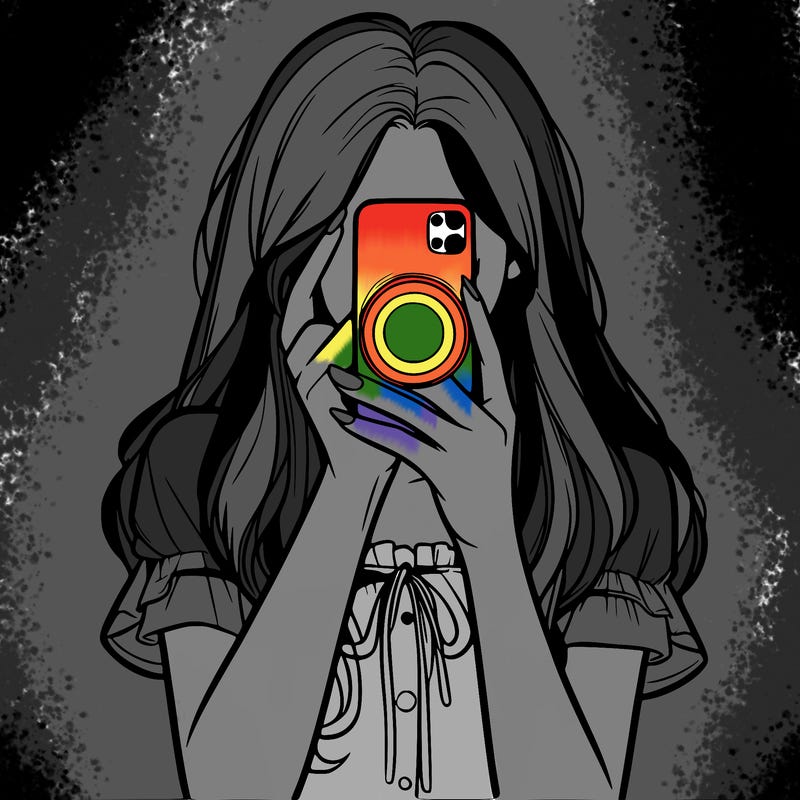 a realistic girl holding her phone taking pictures