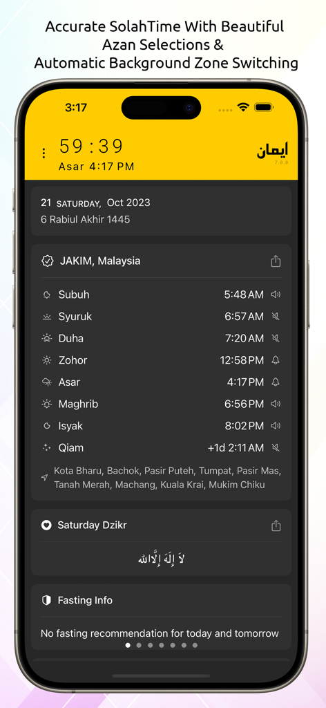 iman Pro app interface displaying accurate prayer times and hijri calendar on a minimalist dashboard