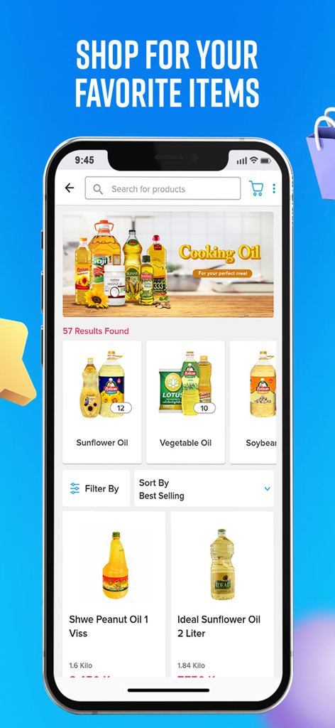 City Mall Online - Die Benutzeroberfläche der City Mall Online App zeigt Speiseölprodukte und Suchergebnisse an