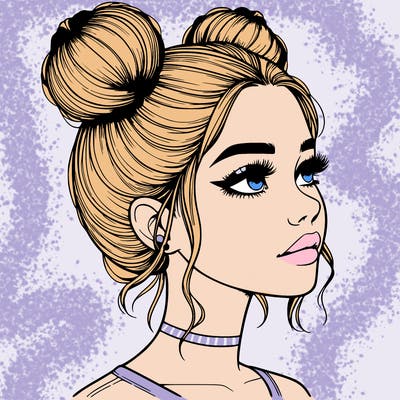 realistic girl with buns on the top of her head