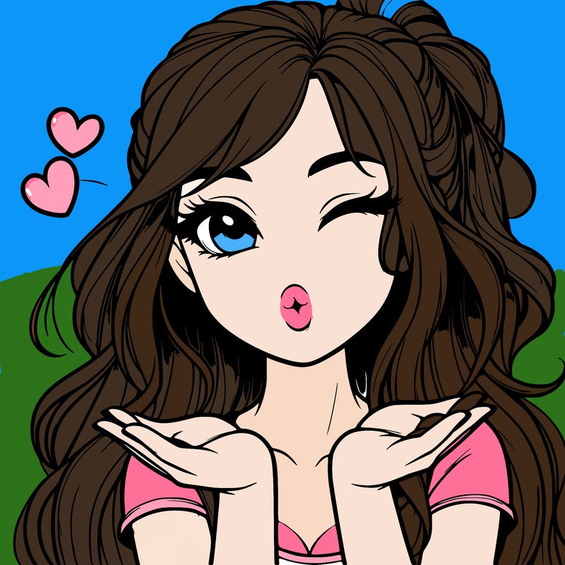 realistic girl winking and blowing a kiss while making heart hands