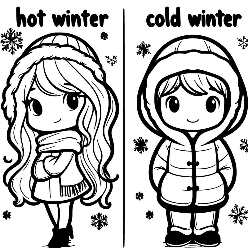 cold vs hot winter hot winter is girl with long hair  cold is a boy both have winter coat