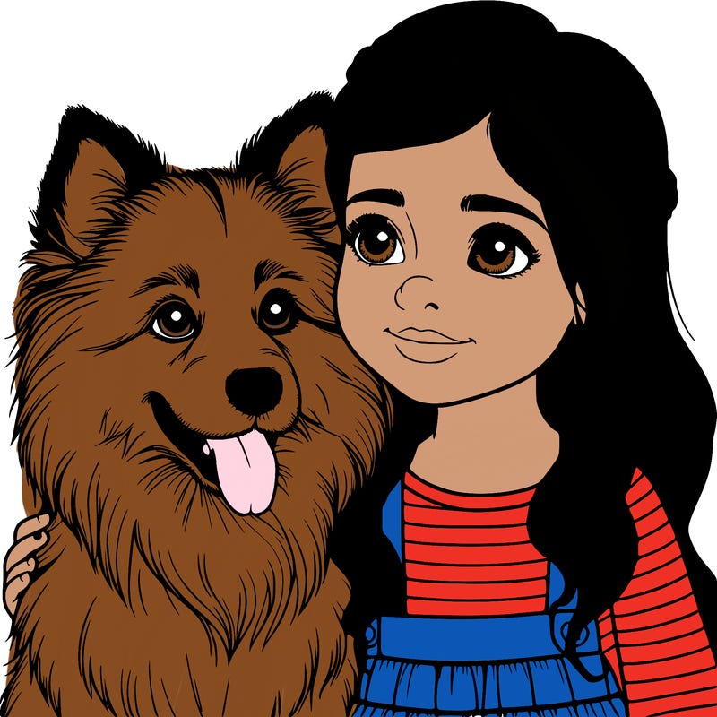 a girl with her dog realistic