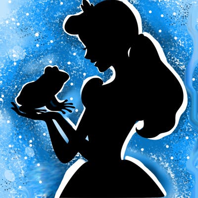 a shadow of a princess holding a frog realistic