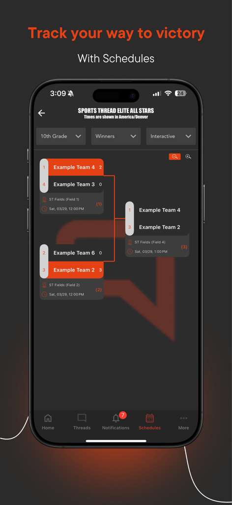 Sports Thread app interactive tournament bracket screen