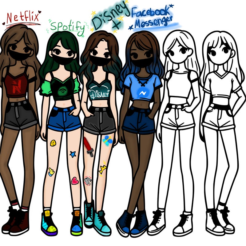 a group of girls wearing crop tops and shorts