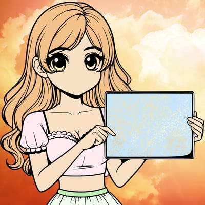 realistic pretty girl holding blank sign