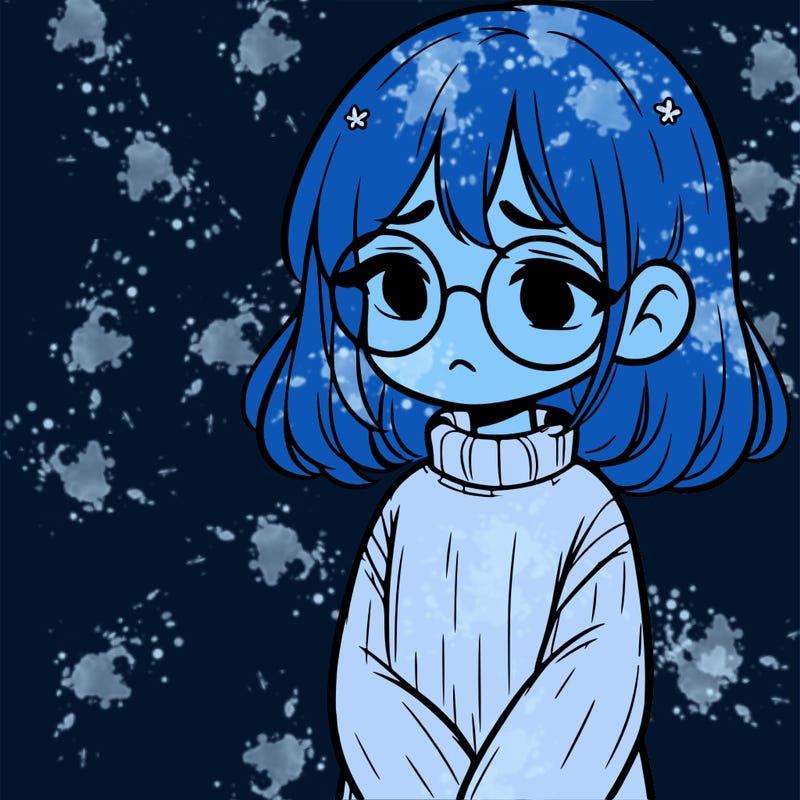 sad girl with glasses in a sweater