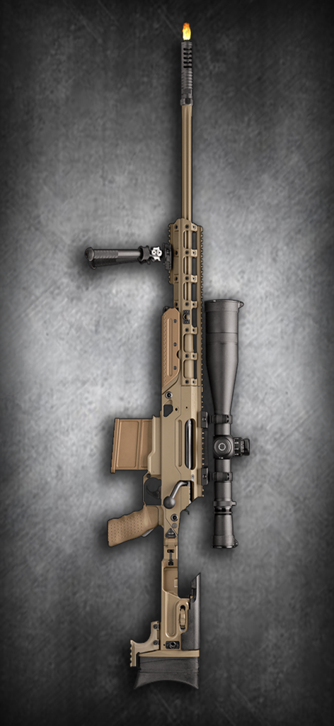 Fire Weapons Simulator - Rifle sniper virtual na cor tan com mira e flash no cano