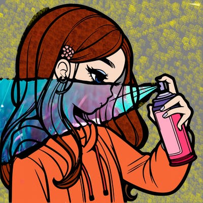 a realistic girl spray painting