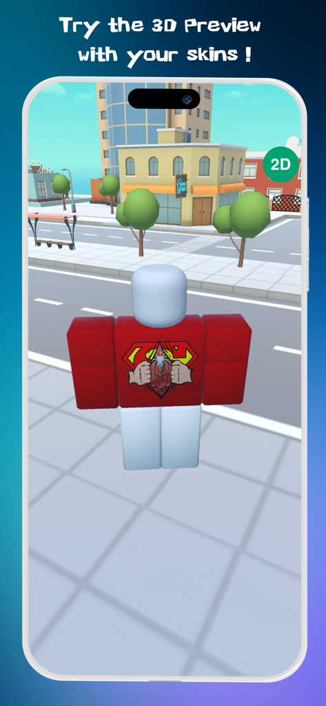 Skins For Roblox - SkiBlox - 3D preview of a custom Roblox character skin in an urban environment
